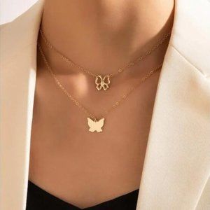 Gold Butterfly Layered Necklace